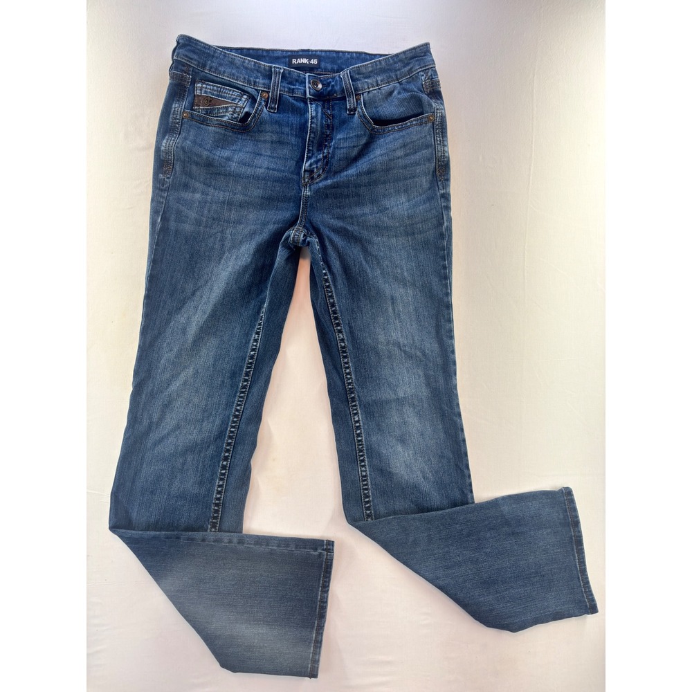 Rank 45 Mens Straight Leg Jeans 34x34 Medium Wash Stretch Denim Blue pckt buckle